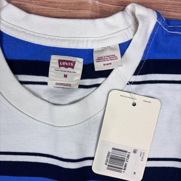 Levis Mens Oversized Striped Crewneck T-Shirt With Pocket Blue/White/Navy - Picture 5 of 16
